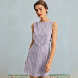 RIOHAS The Purple Water Ripple Textured Sleeveless Mini Dress